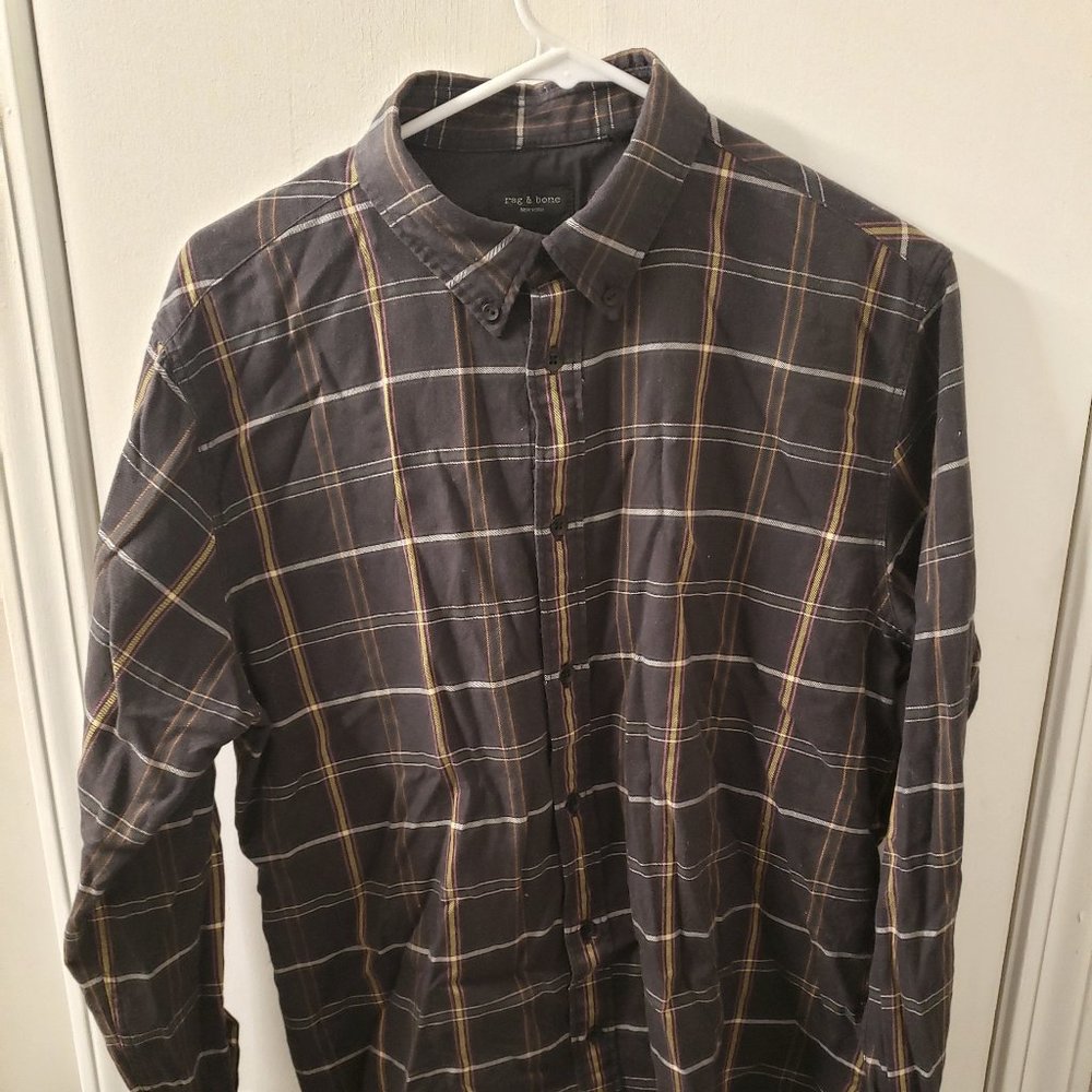 rag & bone Mens Large L black plaid Fit 2 Tomlin long sleeve shirt